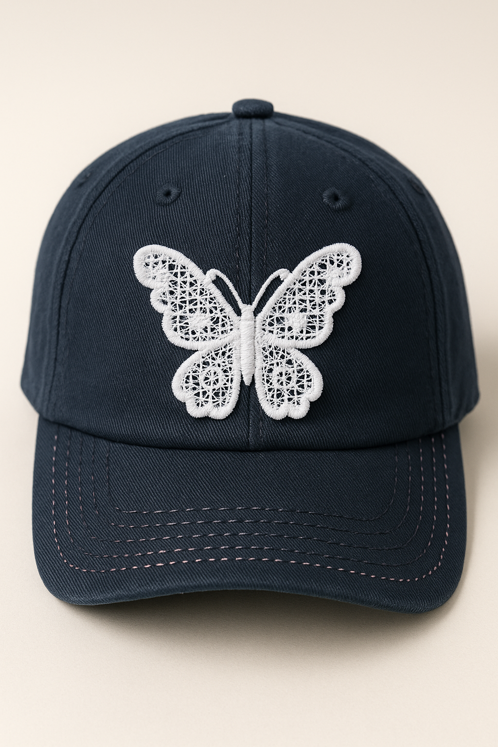 Freestanding Lace Butterfly Patch – 3D Embroidered Appliqué shown on a hat
