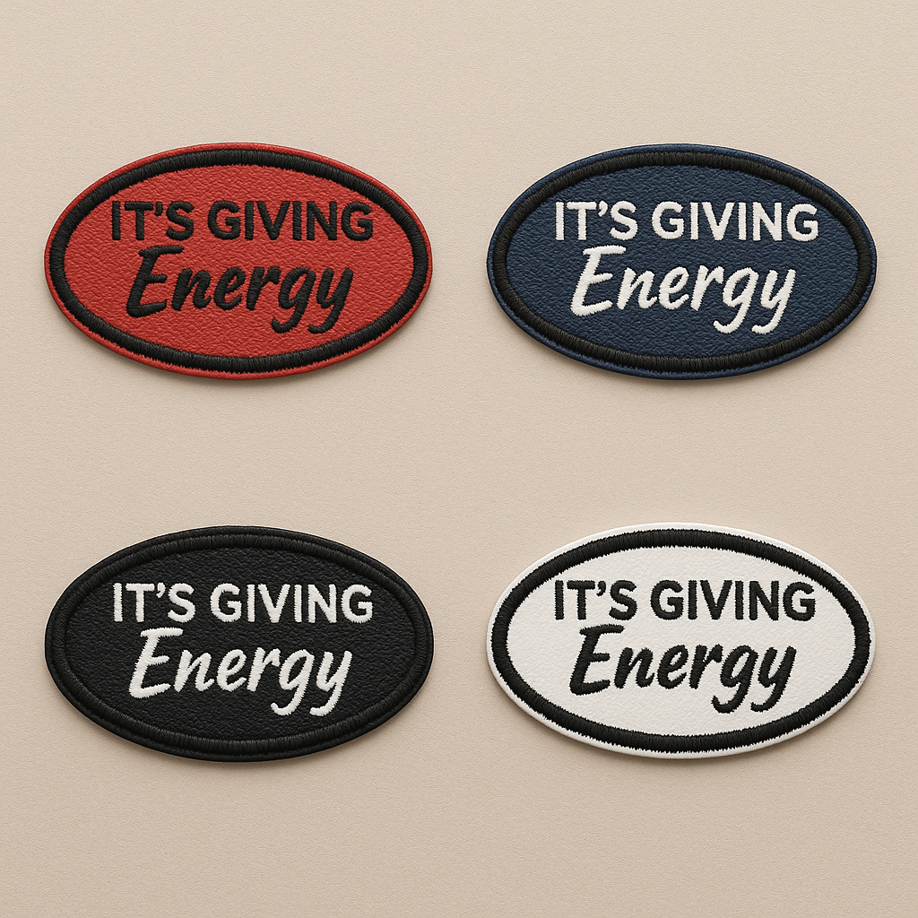 It’s Giving Energy Embroidered Patch – Faux Leather Iron-On/Sew-On Patch in all 4 colors
